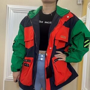 NWOT Vibrant Green and Orange Colorblock Jacket